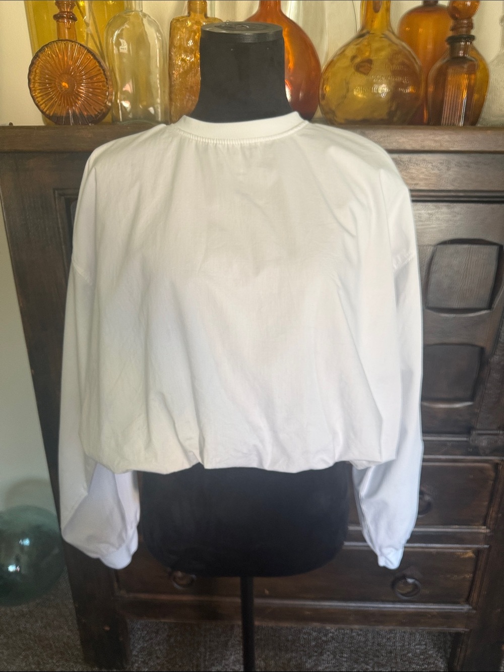Zara White Puffed Hem Crop Top